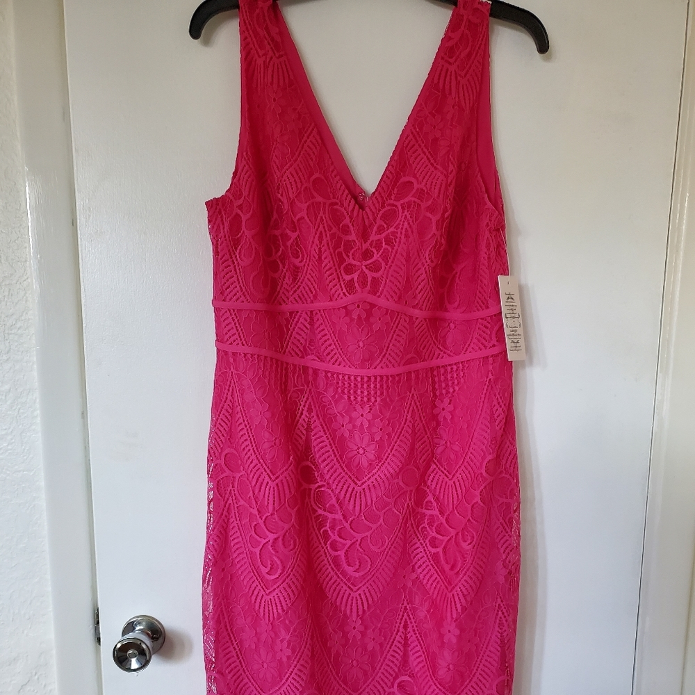 Nanette Lepore 14 hot pink Lace dress NWT